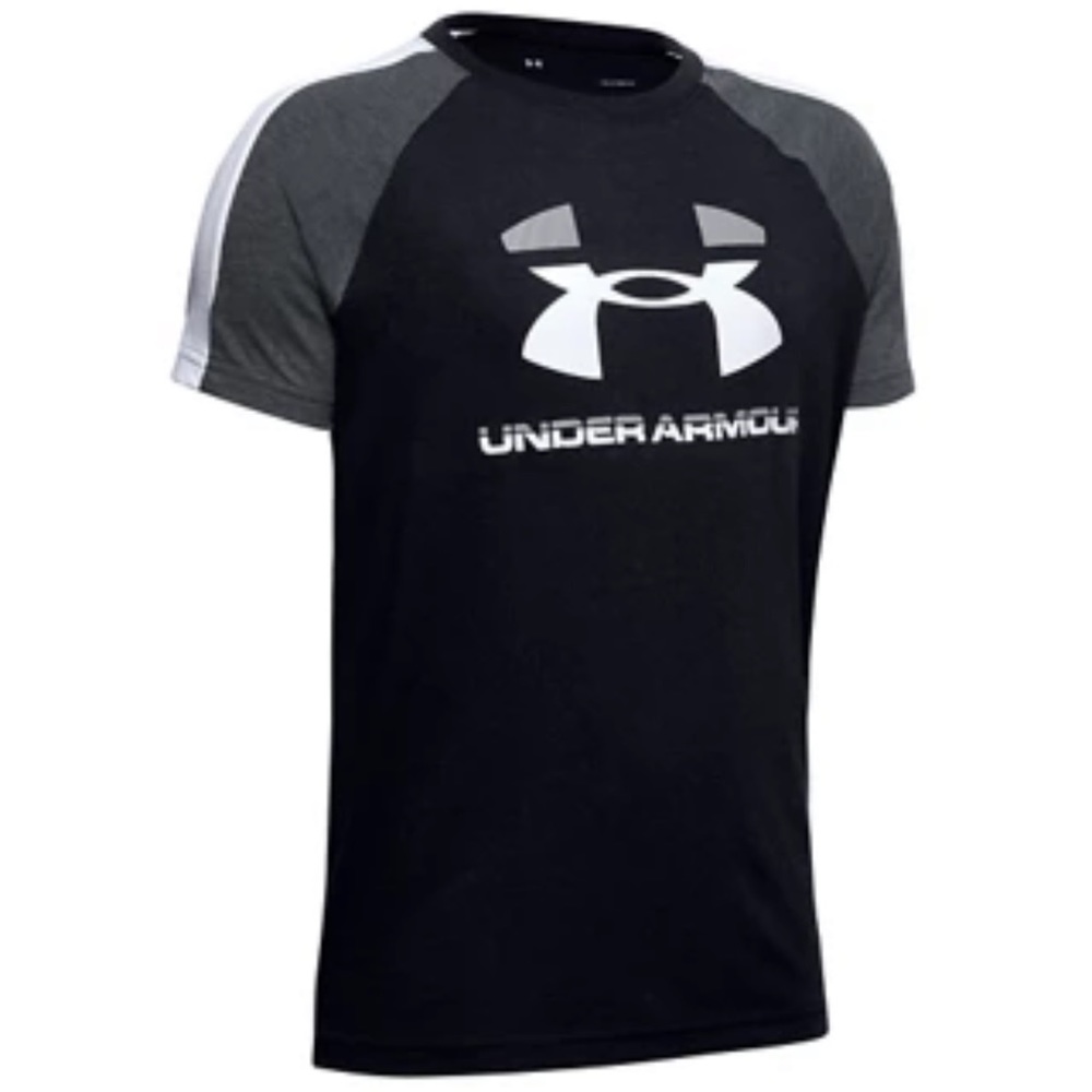 Under Armour Tee Boys Size Small Neutral S UA Big Boy Black Short Sleeve Cotton